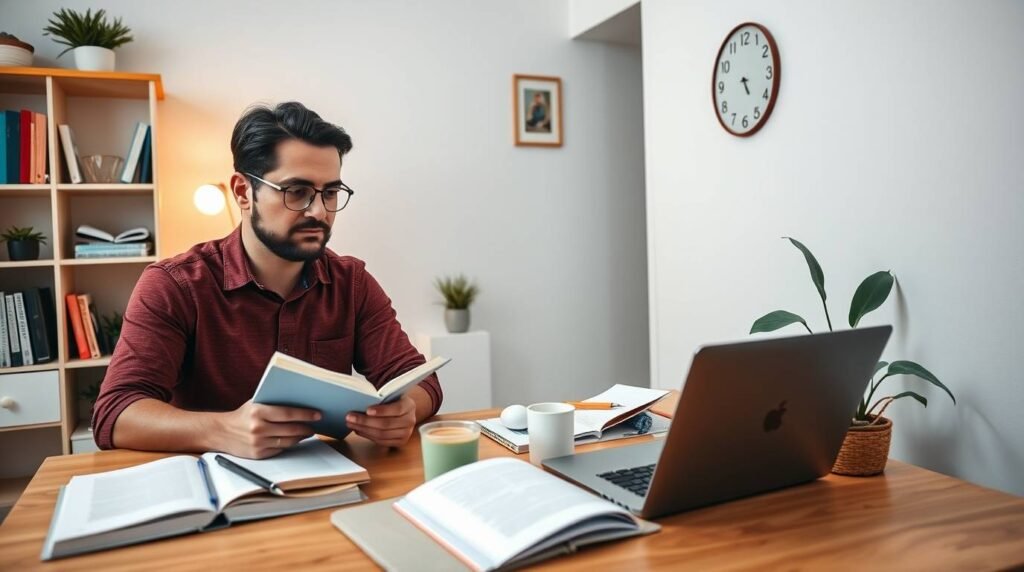 Adultos estudando em casa para concluir supletivo reconhecido pelo MEC